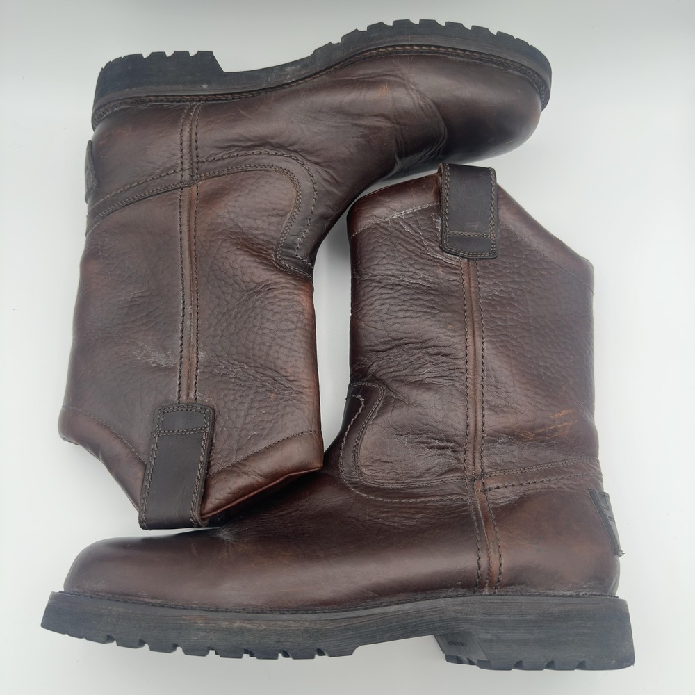H.S. Trask Boots Mens Size 11 Brown Leather Western Pull On Vibram Workwear